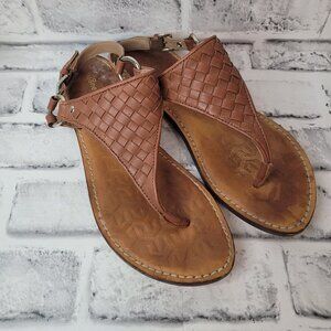 J McLaughlin Brown Leather Weave Thong Sandals Size 8